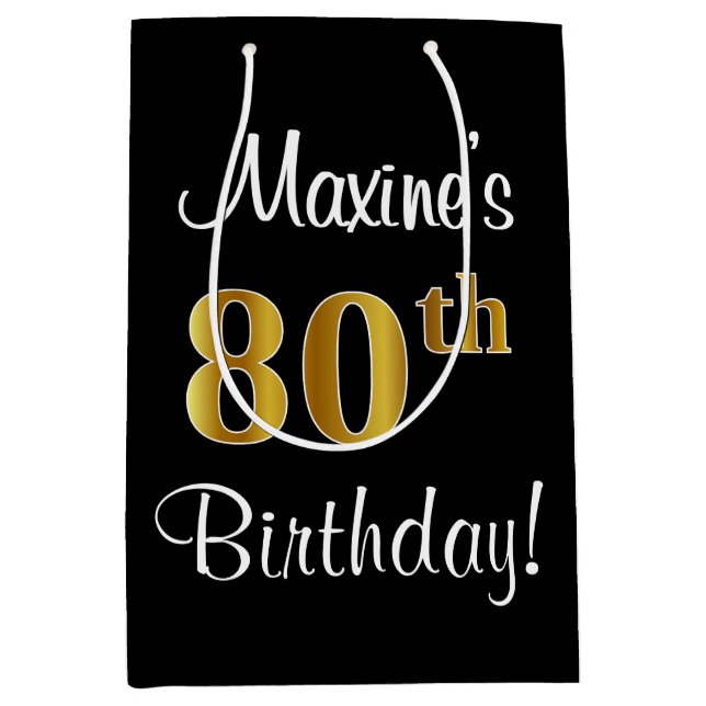 Elegant, Luxurious, Faux Gold Look 80th Birthday Medium Gift Bag (Front)