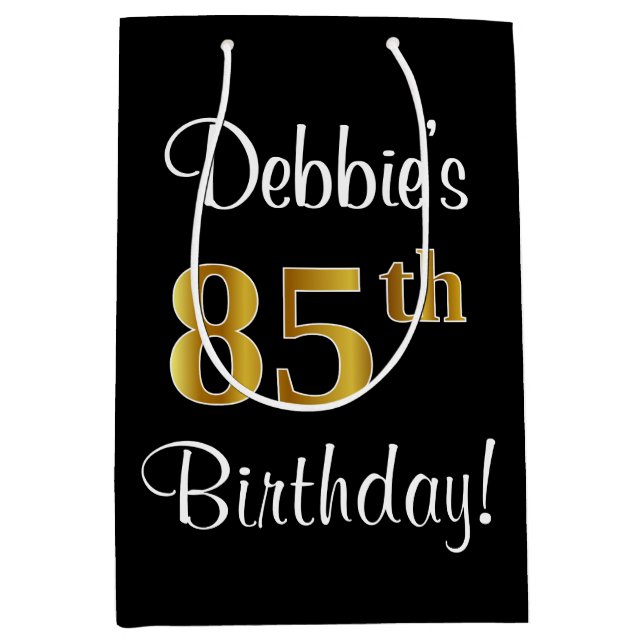 Elegant, Luxurious, Faux Gold Look 85th Birthday Medium Gift Bag (Front)