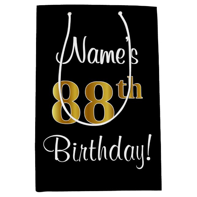 Elegant, Luxurious, Faux Gold Look 88th Birthday Medium Gift Bag (Front)