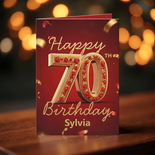 Elegant Luxurious Gold and Ruby Red 70th Birthday