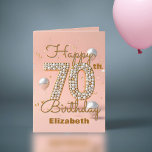 Elegant Luxurious Gold and Soft Pink 70th Birthday Card<br><div class="desc">Turning 70 is no ordinary celebration—it's the kind of milestone that deserves a card as extraordinary as the person it's for. This customizable 70th birthday greeting card is your canvas for sharing memories, love, and all the joy this special day brings. The design radiates elegance with a soft pink backdrop...</div>