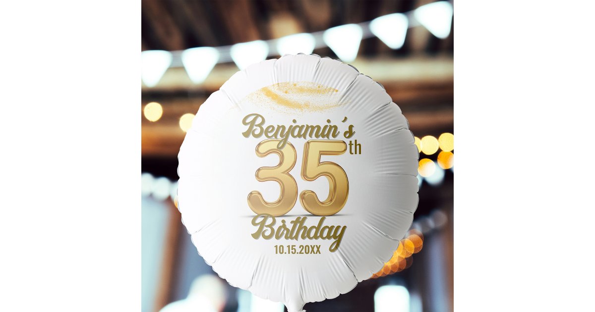 Elegant Luxurious Gold Confetti 35th Birthday Balloon | Zazzle