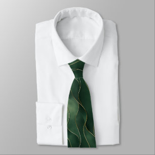 Elegant Luxurious Green and Gold Swirl Pattern Neck Tie