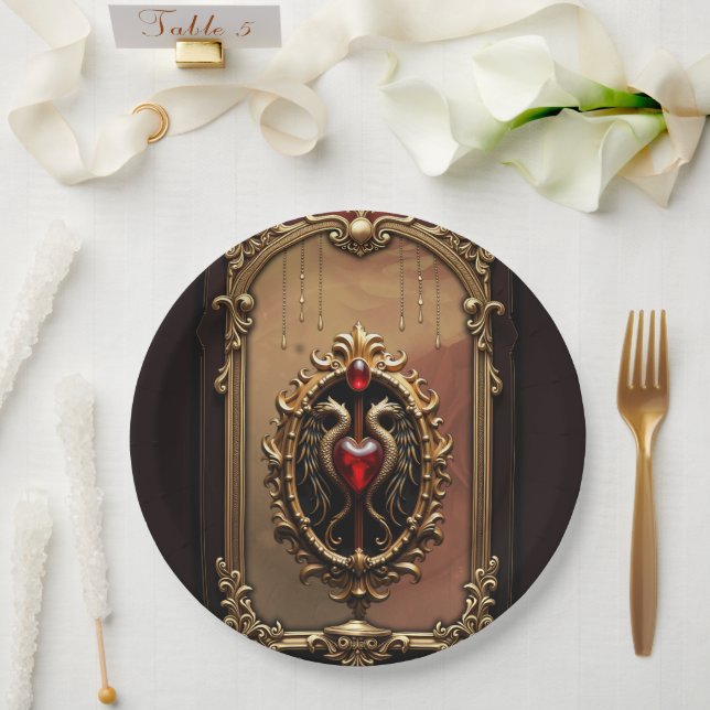 Elegant luxurious heart emblem.  paper plates (Wedding)