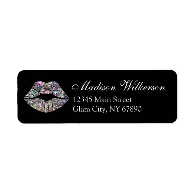 Elegant Luxurious Makeup Glitter Lip Kiss Address Label (Front)