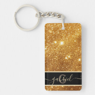 Elegant Luxurious Pure Gold Glitter Monogram Glam Keychain
