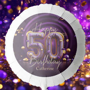 Elegant Luxurious Purple and Gold 50th Birthday Balloon