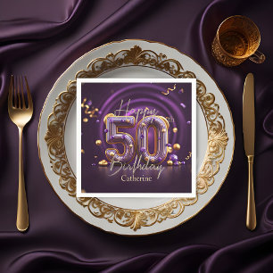 Elegant Luxurious Purple and Gold 50th Birthday Napkins