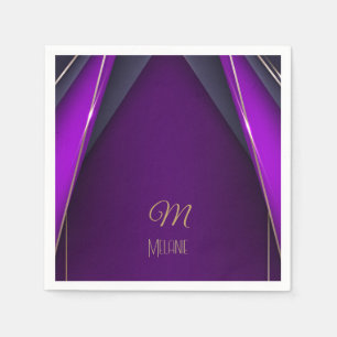 Elegant Luxurious Purple Gold Monogram Modern Glam Napkins