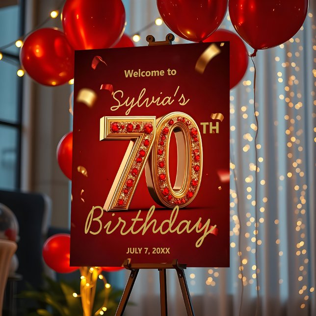 Elegant Luxurious Red and Gold 70th Birthday Foam Board (Creator Uploaded)
