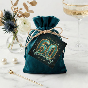 Elegant Luxurious Teal and Gold 60th Birthday Favor Tags
