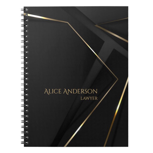 Elegant Luxury Abstract Black Lawyer Office Notebook (Front)