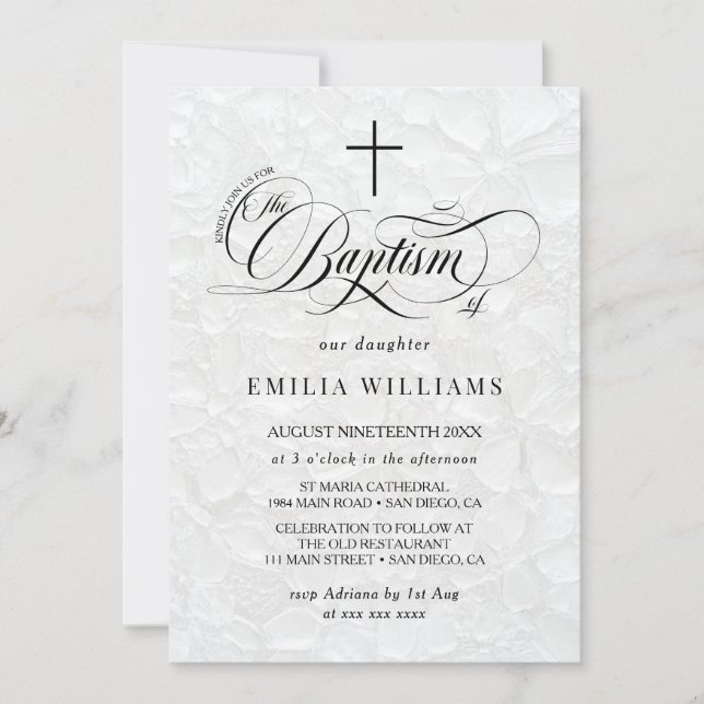 Elegant Luxury Baptism  Invitation (Front)