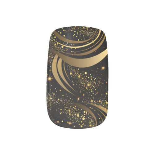 Elegant Luxury Black Abstract Gold Swirls Glitter  Minx Nail Art