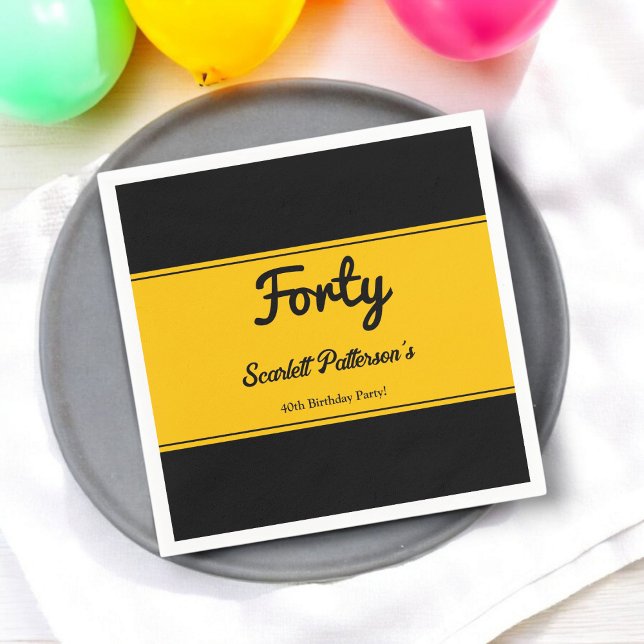 Elegant Luxury Black And Gold Chic 40th Birthday Napkins (Creator Uploaded)