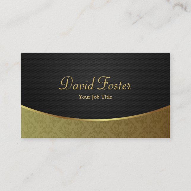 Elegant Luxury Black and Gold Damask Business Card (Front)