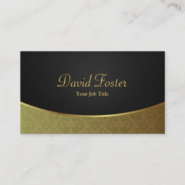 Elegant Luxury Black and Gold Damask Business Card | Zazzle