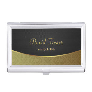Elegant Luxury Black and Gold Damask Business Card Holder