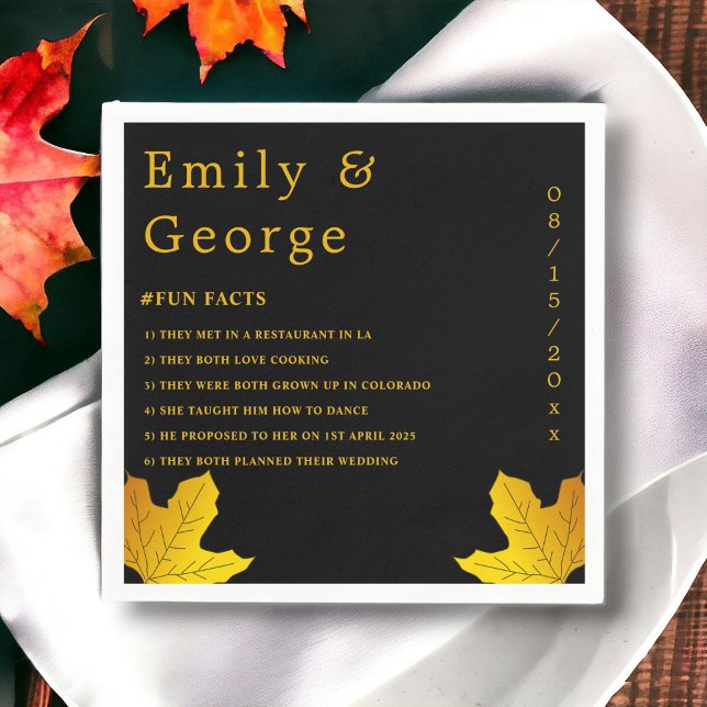 Elegant Luxury Black And Gold Leaves Fall Wedding Napkins (Creator Uploaded)