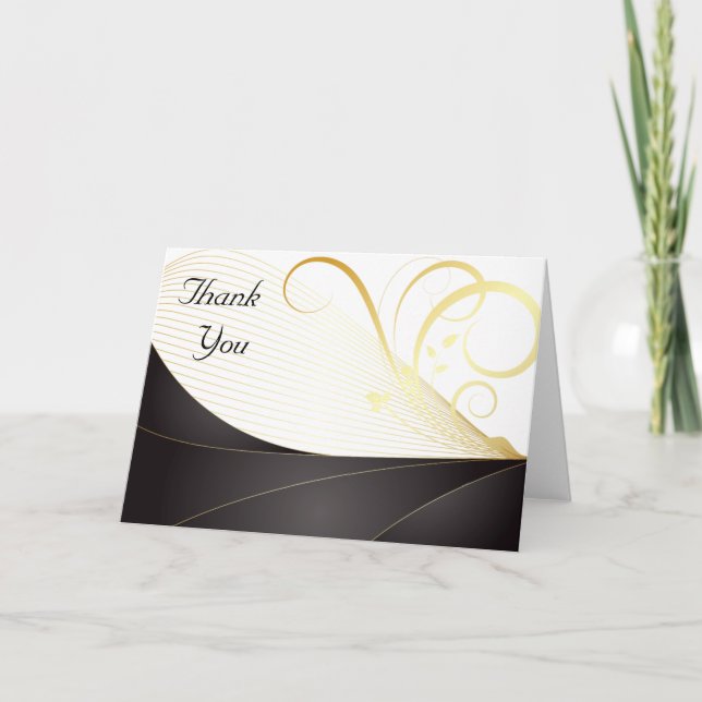 Elegant Luxury Black and Gold Monogram Thank You (Front)