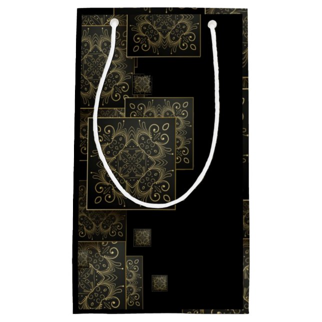 Elegant luxury black and gold small gift bag (Front)