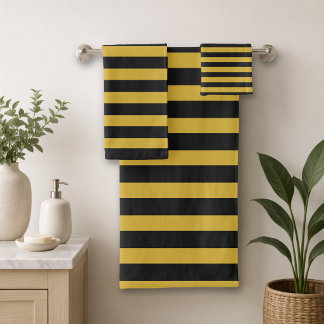 Elegant Luxury Black and Gold Striped Bath Towel Set