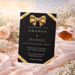 Elegant Luxury Black and Golden Bow Wedding  Invitation
