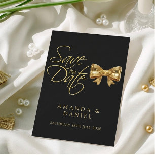Elegant Luxury Black and Golden Bow Wedding  Save The Date