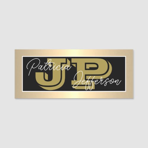 Elegant Luxury Black And Golden Unique Monogrammed Name Tag