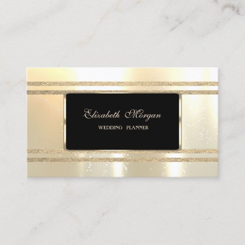 Elegant Luxury Black Faux Gold Glittery Stripes Business Card