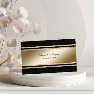 Elegant Luxury ,Black,Faux Gold Glittery Stripes Business Card