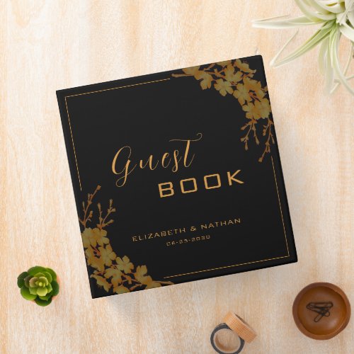 Elegant Luxury Black  Gold Floral Guestbook 3 Ring Binder