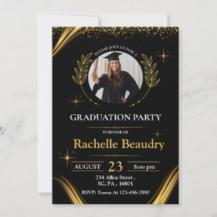 Elegant Luxury Black & Gold Graduation Party  Invitation