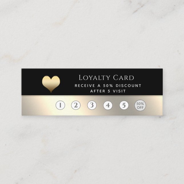 Elegant luxury black gold heart loyalty card (Front)