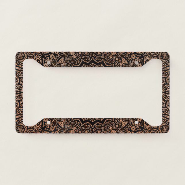 Elegant Luxury Black Rose Gold Mandala License Plate Frame (Front)