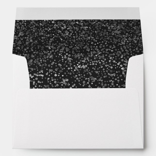 Elegant Luxury | Black Silver Confetti 5X7 Wedding Envelope (Back (Bottom))