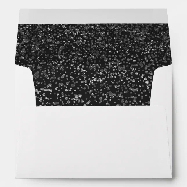 Elegant Luxury | Black Silver Confetti 5X7 Wedding Envelope | Zazzle