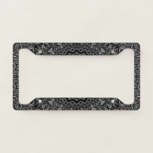Elegant Luxury Black Silver Mandala License Plate Frame