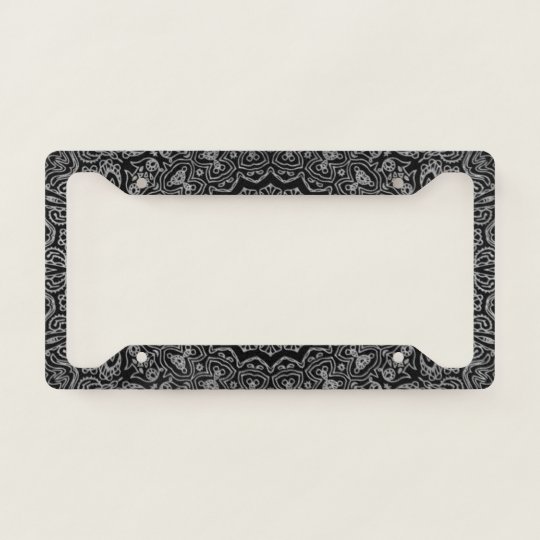 Elegant Luxury Black Silver Mandala License Plate Frame