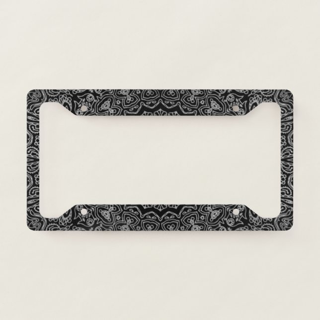 Elegant Luxury Black Silver Mandala License Plate Frame (Front)