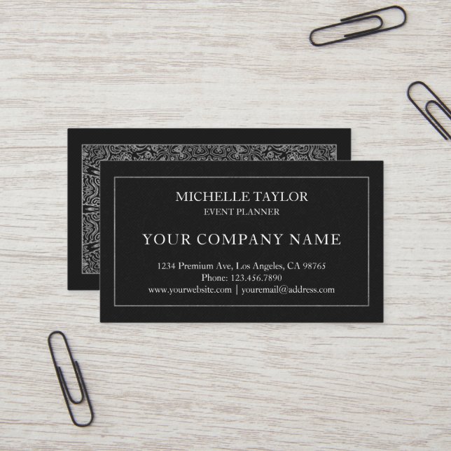 Elegant Luxury Black Silver Mandala Professional Business Card (Front/Back In Situ)