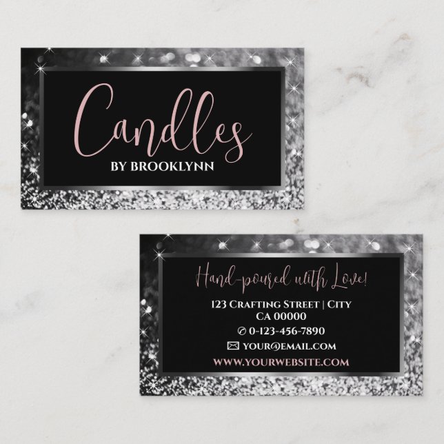 Elegant Luxury Black Silver Sparkling Glitter  Business Card (Front/Back)