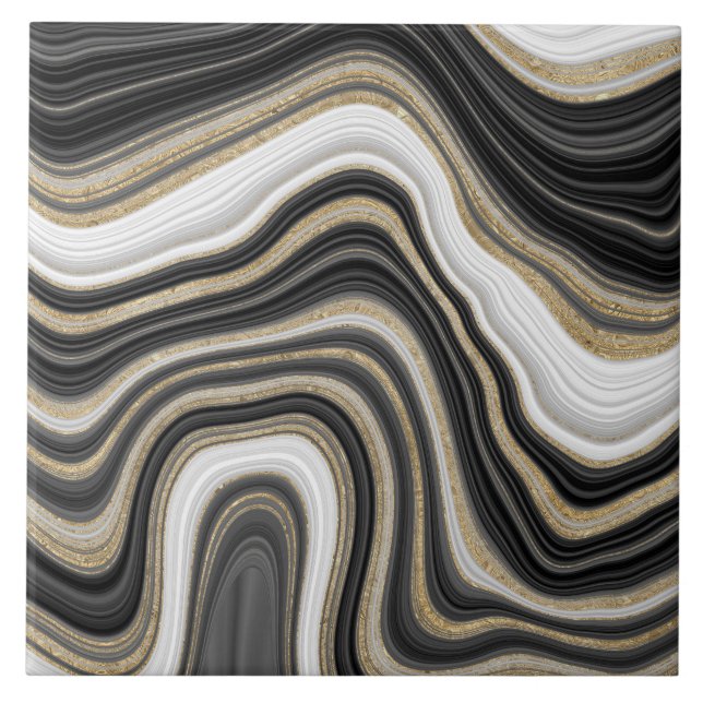 Elegant luxury black white and gold marble trendy ceramic tile (Front)