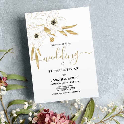 Elegant luxury black white gold floral wedding  invitation