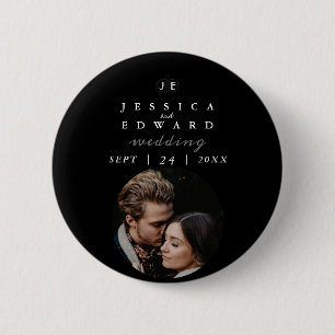 Elegant Luxury Black White Monogram Photo Wedding Button