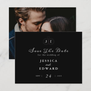 Elegant Luxury Black White Ring Monogram Photo Save The Date