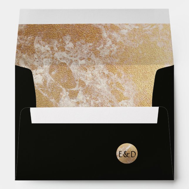 Elegant luxury black with gold marble wedding envelope (Back (Bottom))