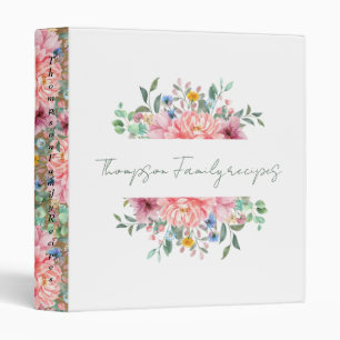 Elegant luxury bloom watercolor floral recipe 3 ring binder