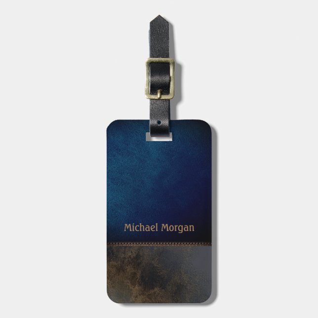 Elegant Luxury Blue Brown Leather Look Luggage Tag (Front Vertical)