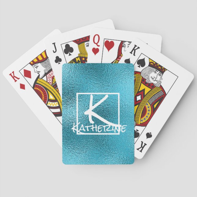 Elegant Luxury Blue Glitter Sparkle Glam Bling Poker Cards (Back)